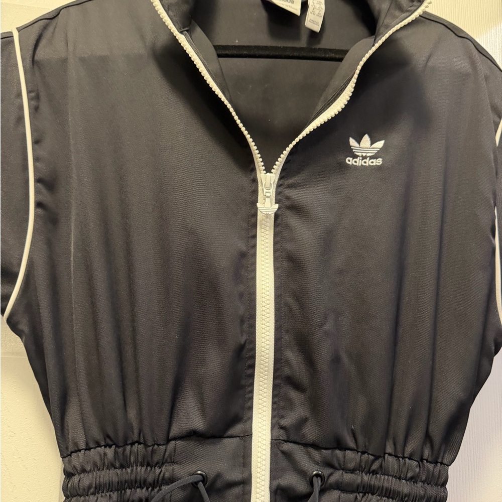 adidas Black Jumpsuit with White Trim and Zip - Picture 2 of 4